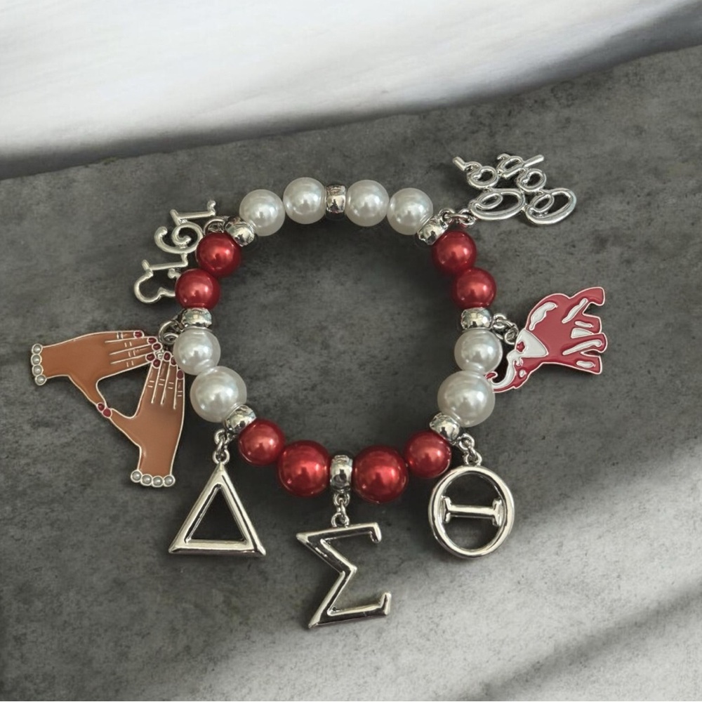 Delta Sigma Theta Red and Silver Charm Bracelet - Picture 2 of 3